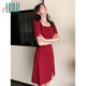 
Halo Queen red short-sleeved dress for women summer French square collar engagement dress vacation red skirt H52Q024