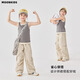 
moonkids girls' pants 2025 new summer fast-drying work pants children's multi-pocket paratrooper pants outdoor mountain wide-leg pants two-pair 15265 apricot color + 15261 military green 140 cm
