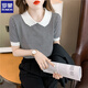 Romon striped doll collar short-sleeved T-shirt for women 2025 summer new ice silk sweater thin small age-reducing top DX691# yellow M Recommended 100-120Jin [Jin equals 0.5 kg]