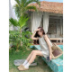 Rongxitu Dopamine Girls zweiteilige ärmellose Weste mit hohen Taillenbreite Bein Shorts Abschleife 9719 Aprikosengrün Top l