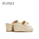 Joy/peace 2025 summer new retro fashionable sheep leather wedge flip flops sandals for women 25051BT5 [pre-sale] apricot color 37