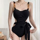 Tanbeiman One-piece Bikini Swimsuit Feminine Hot Spring Pure Desire Beach Wear Backless Suspender Swimsuit Large Size Jumpsuit One-piece Bikini Black L Size (Recommended 100-110 Jin Jin is equal to 0.5 kg) Three-dimensional slimming