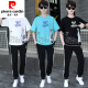皮尔卡丹（pierre cardin）夏季青少年短袖t恤男孩衣服高中初中学生大童夏装帅气运动套装潮 白灰色 套装TZ9226款 XL 【100-120斤】