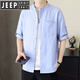 Jeep Spirit Henry Collar Coton et Linear Long Mancheve Shirt Men's Men's Men's Men's Men's Summer Casual Shirt Shirt Shirt à manches courtes 2025 Nouveau CS8K02 Blanc à manches mi-manche M 90-110Jin [Jin est égal à 0,5 kg]