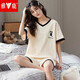 Yalu summer pajamas for women, solid color cotton large size short sleeve thin two-piece set for students Korean version can be worn outside in spring and autumn Military green Y687 picture color M code (recommended 75-95 Jin [Jin equals 0.5 kg]b