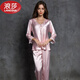
LangSha light luxury ice silk nightgown women two-piece set lace collar sexy spring and summer long-sleeved suspender large-size silk pajamas fashionable long-sleeved 9856 light pink set L [-120Jin[Jin equals 0.5 kg]]