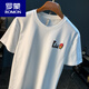 Romon Trendy Brand kurzärmeligte T-Shirt-Männer gedruckt halbärmelig loses T-Shirt Xinjiang Baumwolle bequem und vielseitig trendy Fünf-Punkte-Hülle-Kleidung Herrenschwarz [JSW9923] M geeignet für 90-108jin [Jin gleich 0,5 kg] tragen