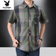 Playboy (Playboy) Sommer mittleren Alters und älteren Kurzärärmelen-Hemds Pure Cotton Lose Lose großer Daddys Plaid-Doppel-Taschenarbeit Top Tief Khaki 5009 5xl