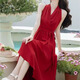 
Geshihui red dress for women in summer new suspender skirt halter skirt seaside vacation style pure hot girl mid-length skirt red halter dress M