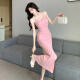
YIOU French-style suspender dress for women in spring and summer new sexy slim fit and slim fish tail long skirt 689 black L