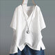 
Zimu Cotton and Line 2025 Summer Clothing for Women, irregular short-sleeved loose slim literary solid color V-neck T-shirt top 3271 White L (Suggested 115-125Jin [Jin equals 0.5 kg])