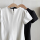 
ZIPJBX short-sleeved dress with small fragrance style waist-hugging and slimming A-line skirt-feeling temperament women's clothing Black #1283 2XL