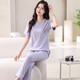 
LangSha pajamas for women for summer thin 2025 new pure cotton short-sleeved trousers home clothing set summer cotton can be worn outside 7374 bean green L 100-120Jin [Jin equals 0.5 kg]