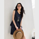 
Vanciman old Qianfeng dark blue denim suit for women 2025 summer new sleeveless top shorts two-piece set M9767 dark denim blue L