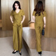 Kayoulai Mode Frauenkleidung Set Modischer und modischer Stil reduzieren weibliche kleine Menschen Sommer 80er Jahre Neue chinesische Plattenknopf Frauen Kaffee Set M Gewicht 85-100jin [Jin gleich 0,5 kg] Universelle Größe