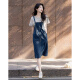 
Demana [Fake two pieces to play with layering] Summer round neck pure cotton short-sleeved knitted denim women's dress