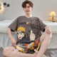 
Yougang pajamas for men in summer short-sleeved pure cotton thin style for teenagers in summer can wear outside and add fat to increase the size of men's home clothes. 1517 L (170cm recommended weight 110-135)