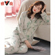 Pajamas Yalu pour les femmes au printemps et en automne en coton pur à manches longues automne-taille moyenne d'âge moyen de l'âge moyen printemps et à l'été des vêtements de maison minces C9272 poudre de haricot Cat XL (recommandé 120-140jin [Jin est égal à 0,5 kg]))