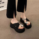 Belle pedal sponge cake thick-soled heightened toe slippers for women in summer wear 2025 new fairy Feng Shui Rhinestone Beach High Heel Sandals Black 35