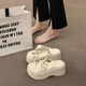 Belle pedal sponge cake thick-soled heightened toe slippers for women in summer wear 2025 new fairy Feng Shui Rhinestone Beach High Heel Sandals Black 35