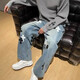 Chrome Heart Stu Vlbe Miami ch Color Cross Veneer Men and Women Style High Street American Straight-Drum Croque Jean noir Cross jaune (9928) S