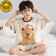 G. DUCKKIDS男童睡衣纯棉短袖卡皮巴拉2025超火两件套夏装儿童家居服大童套装 N694哪咤 170 cm/大童XL码【体重115-132斤