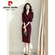 Pierre CARDIN (PIERRE CARDIN)-feeling temperament waist-hugging spring dress for women high-end burgundy evening dress for spring and summer 2025 new Pierre Cardin high-quality dress XL recommended to be within 128 Jin [Jin equals 0.5 kg]
