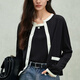 OCHIRLY 100% wool small fragrance style knitted jacket cardigan top contrasting color for women 2025 summer new style black M