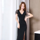Poresno Fußbadetechniker Arbeitskleider Kleid Nachtclub sexy lange Abendkleid Bad Massage Arbeit Kleidung Sauna Fußmassage 3883 Schwarz 2xl Eins Größe