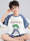 Boys Pyjamas Été à manches courtes à manches moyennes de taille moyenne Nezha Nezha Teenagers 2025 New Style Junior School Children's Home's Home's Clothes [100% Pure Cotton] YM-693 Chinchilla 150 [S Code] Hauteur recommandée 143-153cmm