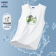 GENIOLAMODE Chaleco Hombre Verano Algodón Puro Transpirable Fondo Informal Versátil Camiseta Sin Mangas Estampada Ropa de Hombre Moda Blanco L
