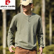 Pierre Cardin American retro distressed Henley shirt men's spring and autumn large size 300 Jin Jin equals 0.5 kg Heavy cotton American casual long-sleeved bottoming T-shirt Army green 2XL recommended 145-190 Jin Jin equals 0.5 kg