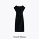 Mandy Zhang赫本风一字肩短袖黑色连衣裙女夏季气质轻礼服宴会裙子 静谧黑 M