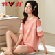 Yalu summer Korean women's pure cotton short-sleeved shorts pajamas wear casual and fresh cotton home clothes thin suit summer chest pad 12611 L (95-115Jin[Jin equals 0.5 kg])