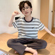 
Langsha children's pajamas boys' spring and summer short-sleeved long trousers thin cotton home clothes boys summer student suit ZHN9901 150 Recommended 140-150CM/70-85Jin[Jin equals 0.5 kg]