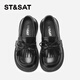 Saturday (St&Sat) Children's Shoes Girls Princess Shoes 2025 Spring and Summer New Little Girls Black Soft Sole Leather Shoes Tassel Children's Shoes Classic Black 37 Inner Length Approximately 23.3cm
