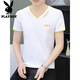 Playboy (Playboy) T-shirt à manches courtes de Coton en V pure V2025 Été Nouveau T-shirt de glace pour hommes à demi-manche décontractée et polyvalente.