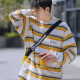 Sweshirt de rayas de primavera y otoño de la marca retro estadounidense para hombres de primavera y otoño suelto versátil redonda high street top de manga larga para hombres xda-679 rayas azules l