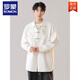 罗蒙（ROMON）国风男士衬衫订婚衣服新中式男装古风白衬衣盘扣上衣刺绣外套 象牙白 XL