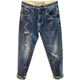 
HUALIN FASHION Trendy Ripped Jeans Men's Loose Printed Harun Trousers 2025 Spring and Summer Yiniu 9923 Blue 28