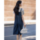 
Demana [Fake two pieces to play with layering] Summer round neck pure cotton short-sleeved knitted denim women's dress