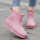 Fashionable Japanese rain boots for women wearing short tube rain boots for outdoor work waterproof and non-slip shoes rubber shoes flat sole pull-toe shoes apricot color 36