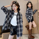 
Girls' shirt spring and autumn style 2025 new big children's fashionable plaid loose long-sleeved top children's shirt LXH-T869 [Blue] spring and autumn style 150