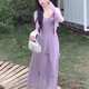 S.SOFEA法式立体花朵茶歇裙垂感褶皱宽松大摆长裙 紫色*724 S