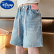 Disney Girls Shorts Curled Denim 2025 Neue Kinderkleidung mittelgroße Kinder Sommerdünnstil modischer Mädchen Sommeranzug 6224 weiße Schmetterlingshorts 140 Größe empfohlen 7-10 Jahre alt [130-140 cm]