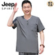 JEEP SPIRIT唐装男中老年夏季短袖爸爸夏装中国风套装60岁70老人爷爷休闲衣服 2024深灰色立领上衣+长裤2025 XL 41 （体重135~150斤）
