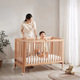 Jiuban Muyue crib solid wood multi-functional newborn baby bed beech wood movable adjustment splicing large bed children's bed Muyue 4.0 (no paint) + coconut brown mattress