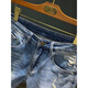 Qianji (Qianji) Rastros pantalones cortos de mezclilla de mezclilla para hombres Pantalones de cinco puntos delgados de cinco puntos