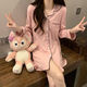 COLORFUL GEMS bean paste color pajamas for women new long-sleeved nightgown home clothes spring, summer and autumn boyfriend style 681# bean paste color shirt skirt 180 XL (110-125Jin[Jin equals 0.5 kg])