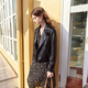 Qiushui Yiren retro motorcycle leather jacket for women in 2025 autumn new short lapel leather jacket this year's popular black jacket Black M